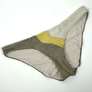 PilyQ PQ Haven Wave Bottom Full Gold Ruched Swim Bikini Bottom Size L NWT